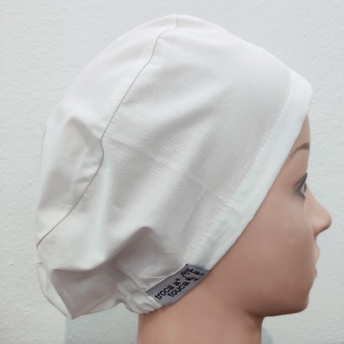 Touca cirúrgica lisa elástico. Branco.