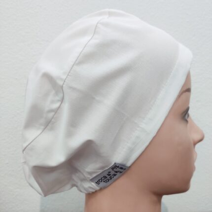 Touca cirúrgica lisa elástico. Branco.