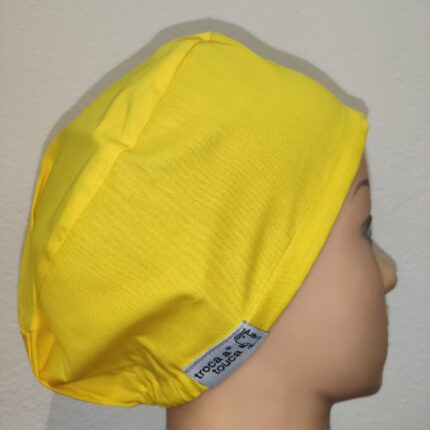 Touca cirúrgica lisa elástico. Amarelo.