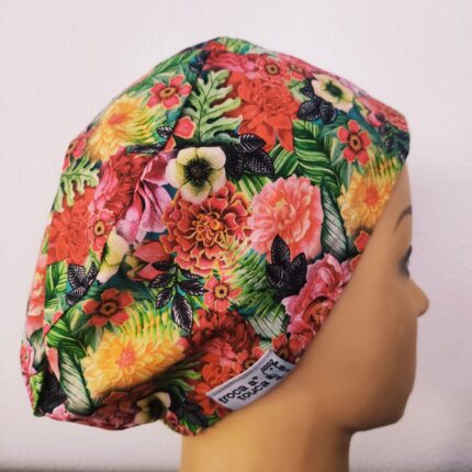 Touca cirúrgica floral elástico.