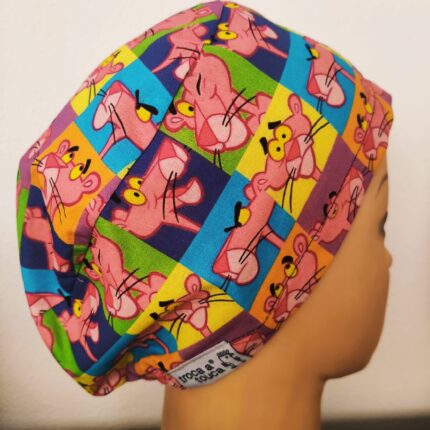 Touca cirúrgica cartoons elástico. Pantera cor-de-rosa.